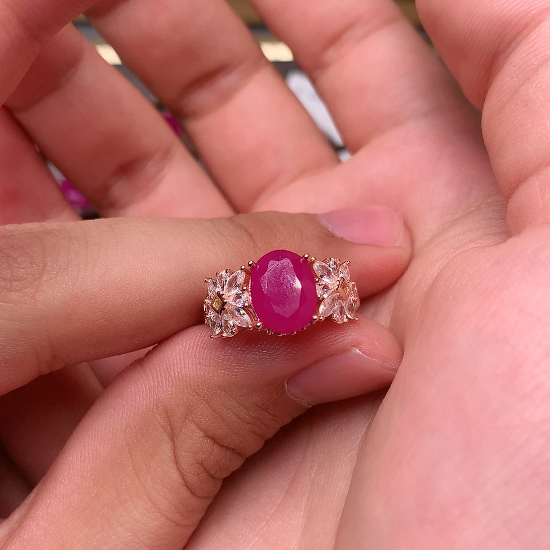 红宝石戒指银S925镶嵌