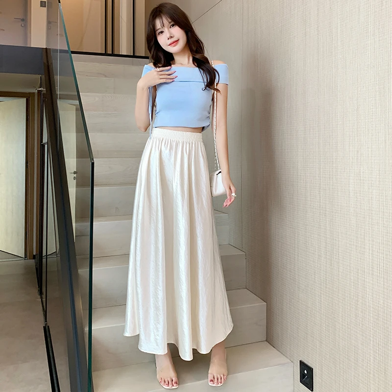 白色夏季2025薄款新款气质中长款显瘦高腰冰丝半身裙裙子长裙超仙