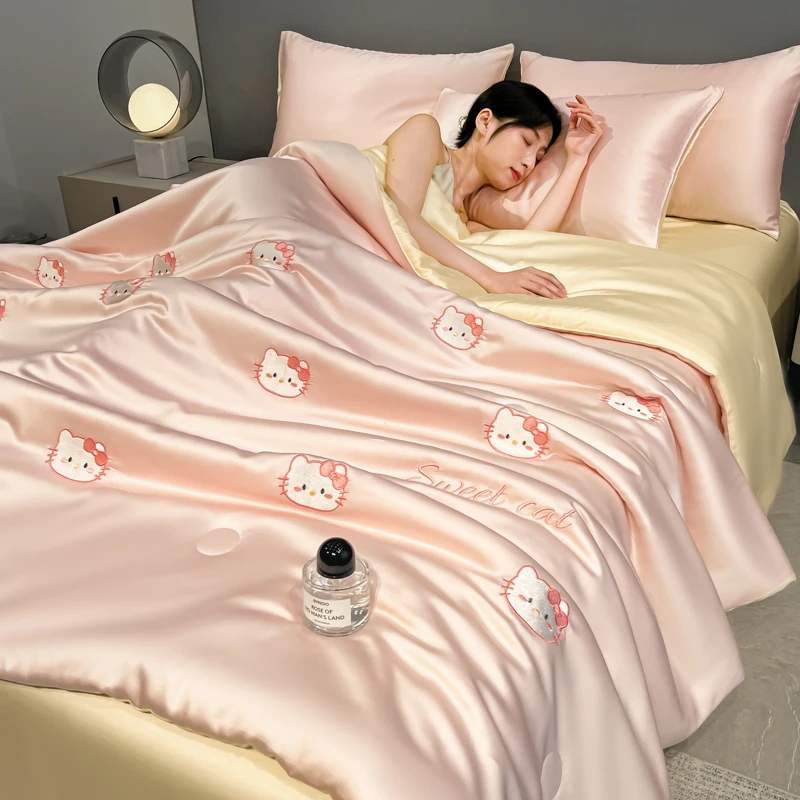 小清新丝滑裸睡刺绣款凉感冰丝夏凉被夏被夏季单双人可机洗空调被