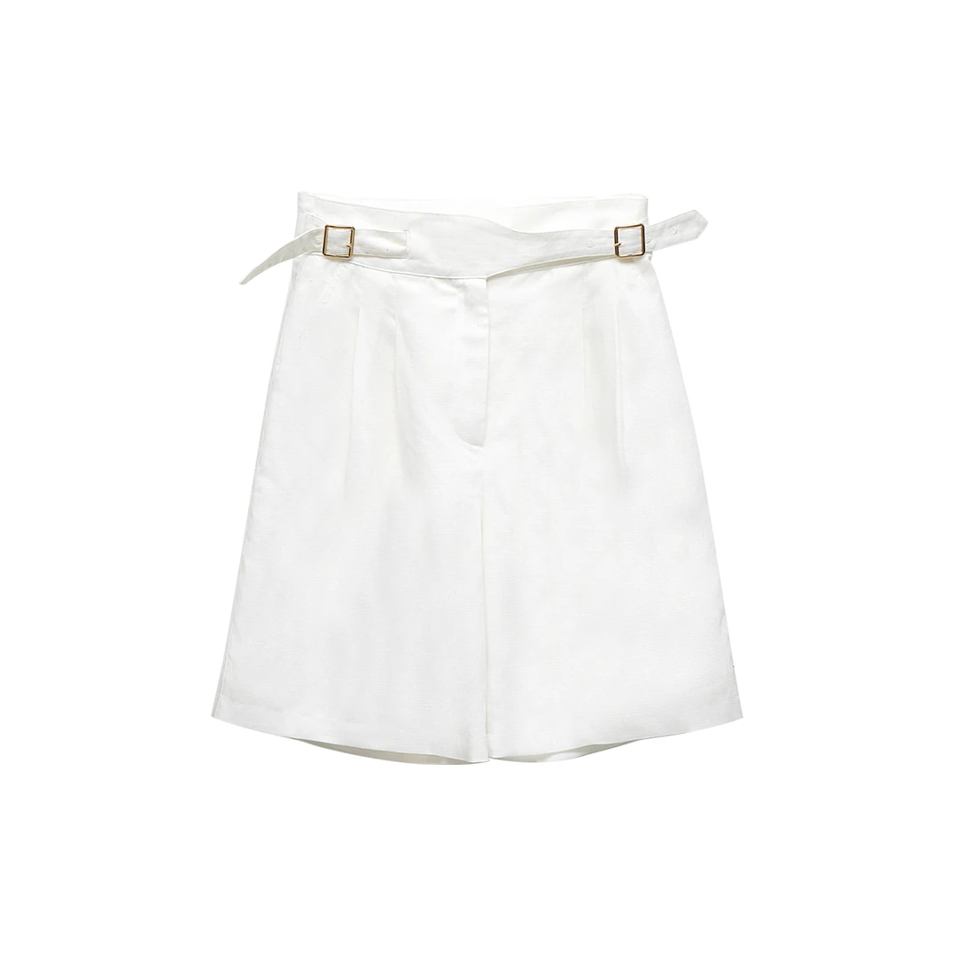 水洗夏短裤休闲裤裤子 千金风女装时尚宽松夏季白色0034