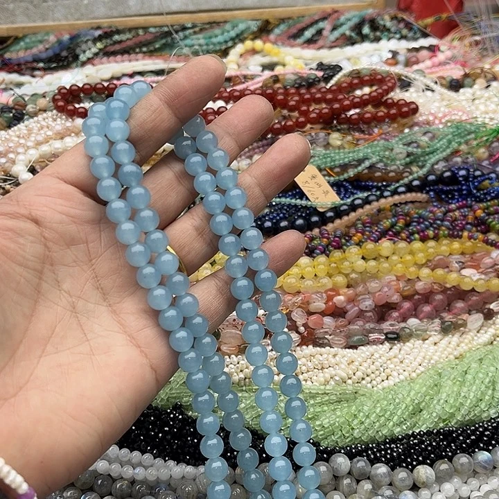 玛瑙/玉髓珠宝半成品未镶嵌一条8mm海蓝宝