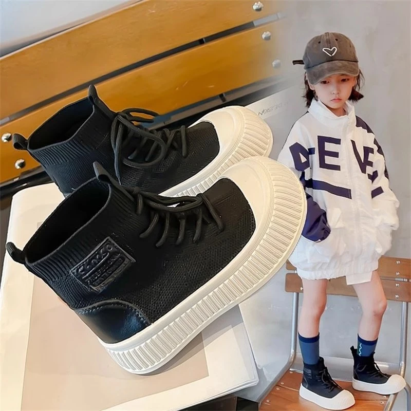 儿童袜子靴2025春秋新款洋气针织透气袜靴女童鞋子中大童学生短靴