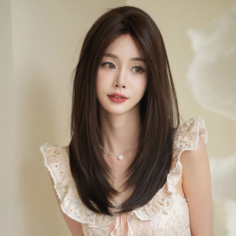 假发女真发长直发全真人发丝隐形蕾丝递针自然无痕八字刘海全头套