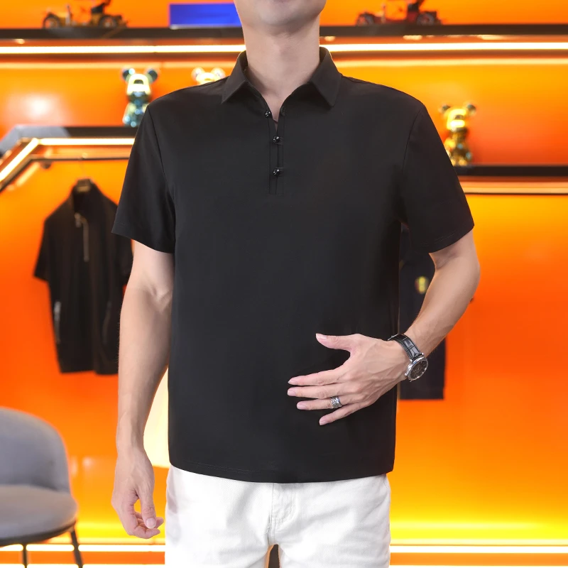 男士夏季新款纯色中年高品质简约翻领短袖T恤商务休闲Polo衫F763