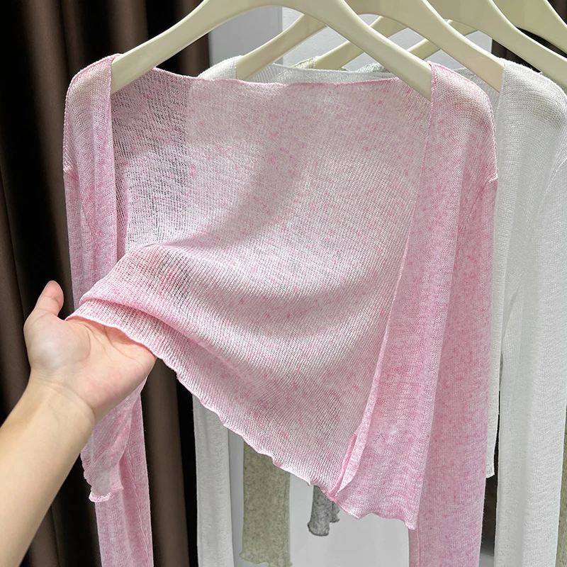 搭配裙子外穿薄款外套上衣女新款多巴胺粉色穿搭花纱小披肩空调衫