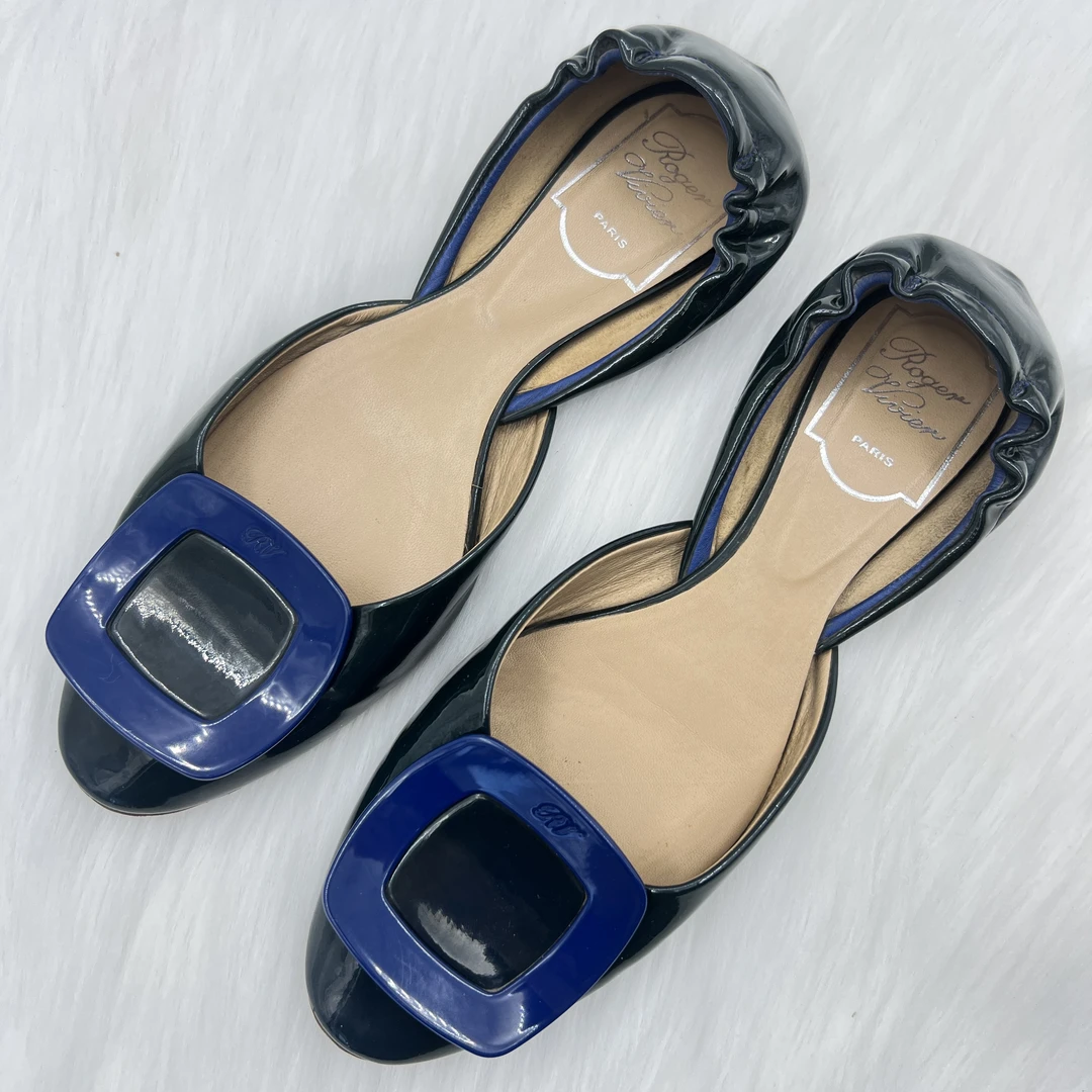 95新 Roger Vivier/罗杰·维威耶 松柏绿方扣单鞋 35.5码 5k c0554