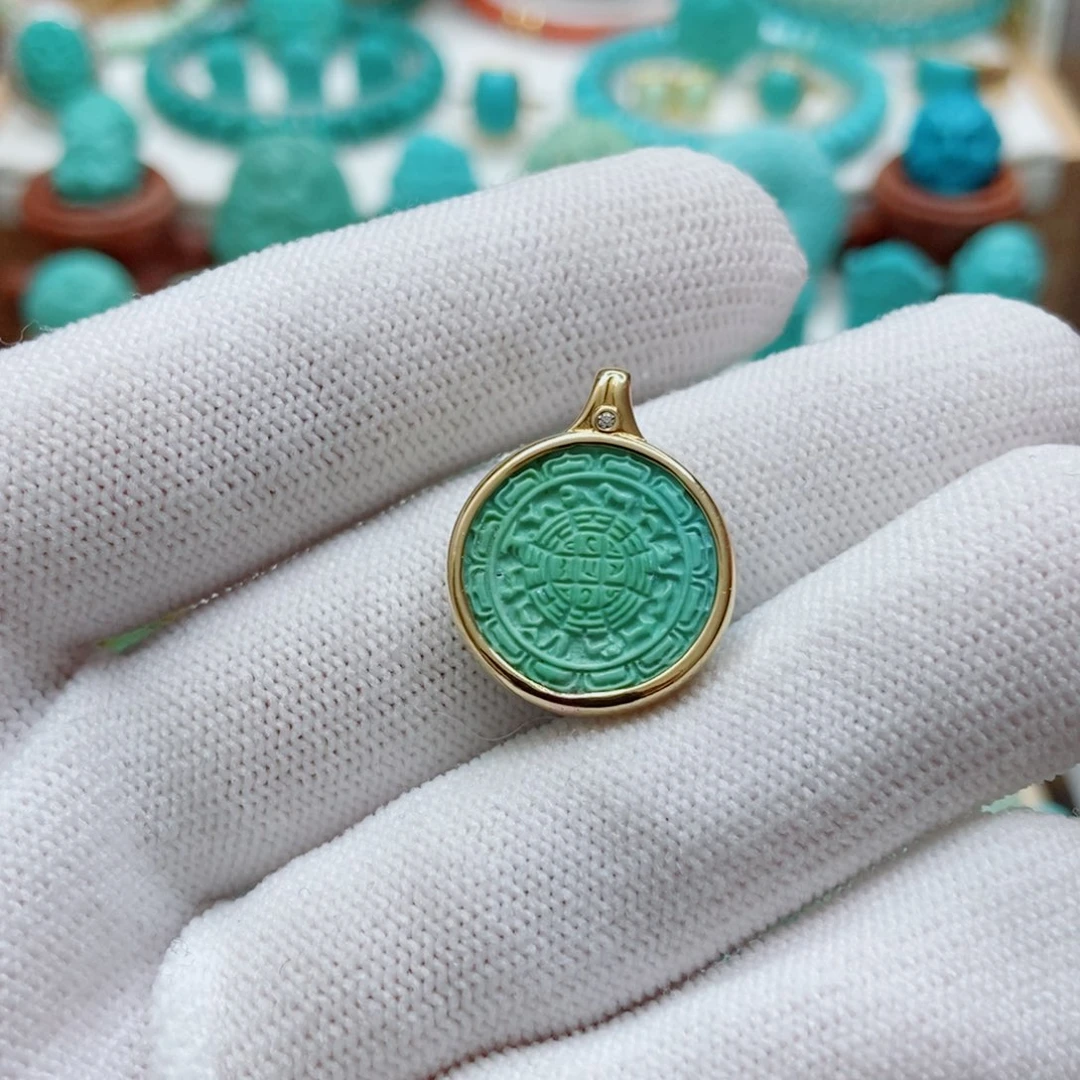 绿松石18K金镶嵌九宫八卦牌