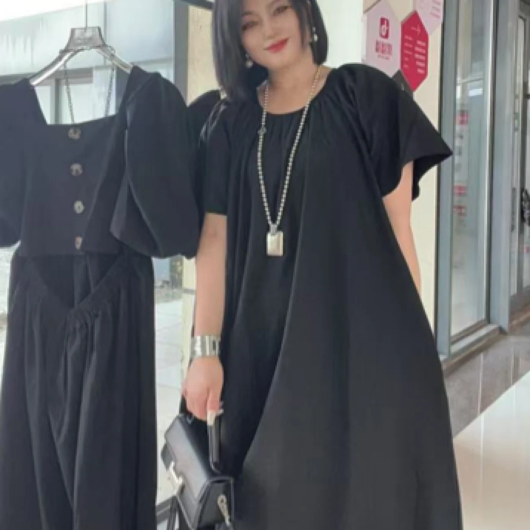 夏季新款韩版宽松娃娃领长款连衣裙时尚百搭
