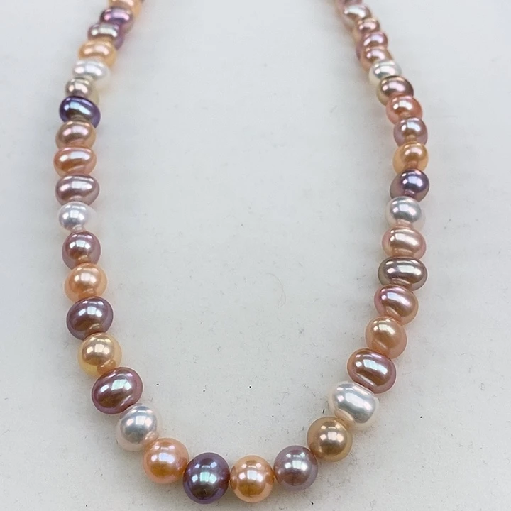 淡水珍珠颈饰银S925镶嵌7-8炫彩糖果珠