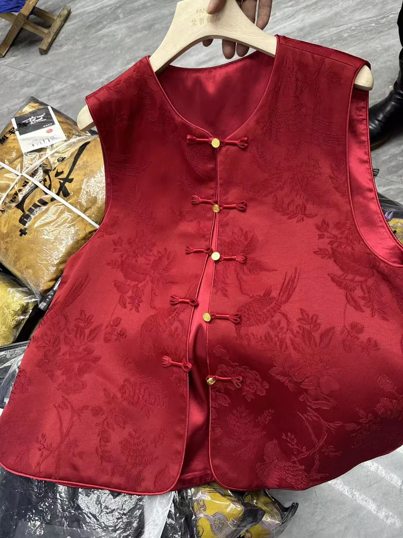 八宝运红色传统宽松型常规马夹复古港风上衣马夹女士马甲国风网红