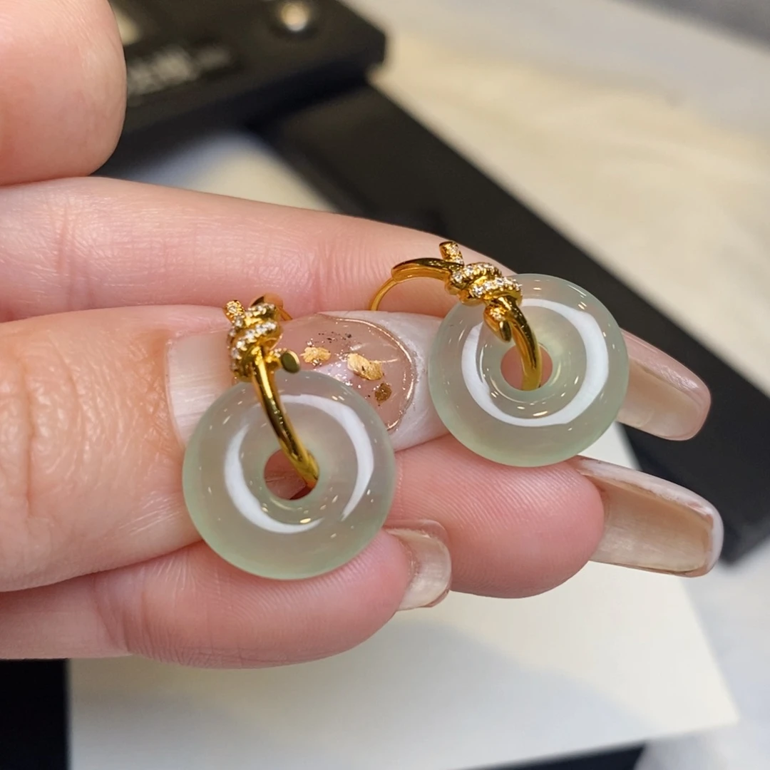 翡翠耳饰18K金镶嵌甜甜圈