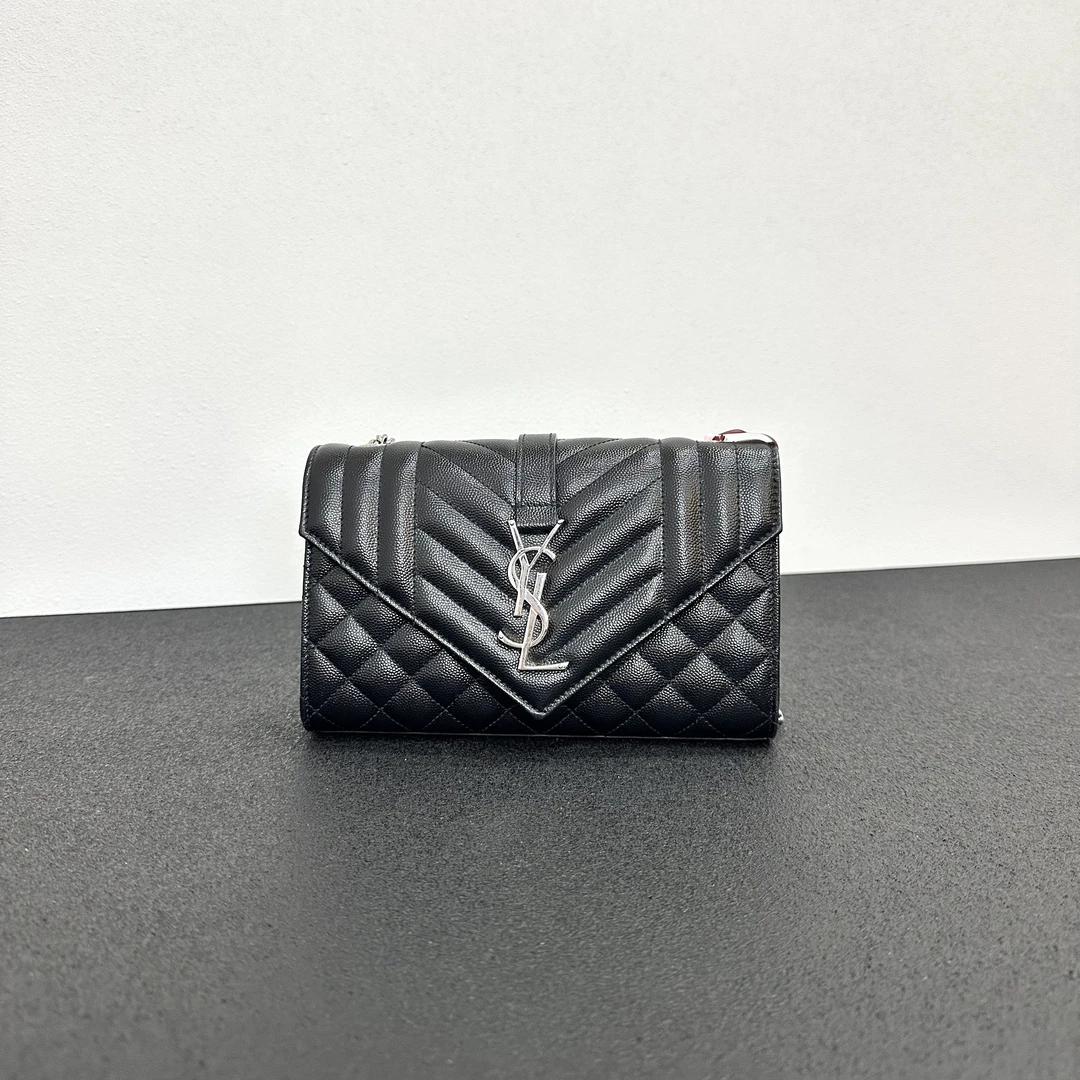 未使用 YSL/圣罗兰 壹所/YSL 信封 鱼子酱 小号 黑银 新款  高