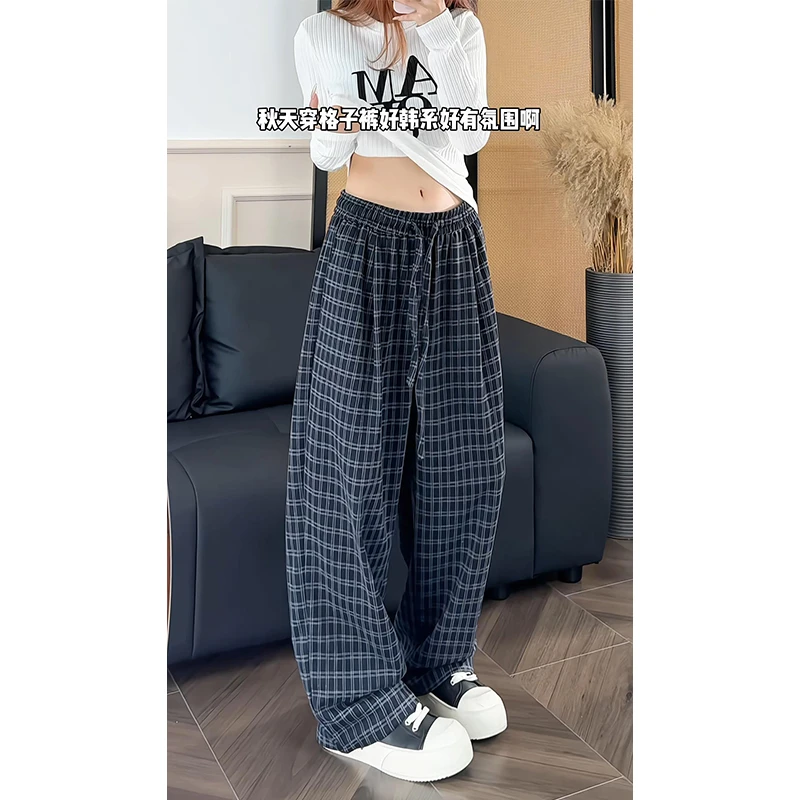 美式格纹阔腿裤男女款秋季立体感压褶设计cleanfit宽松休闲长裤