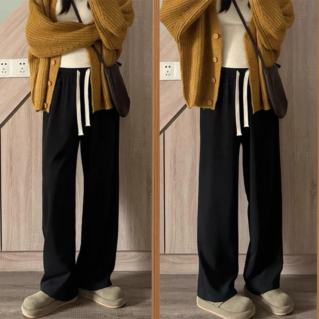 黑色西装裤女秋季新款胖妹妹mm梨形身材高腰宽松显瘦阔腿休闲裤子