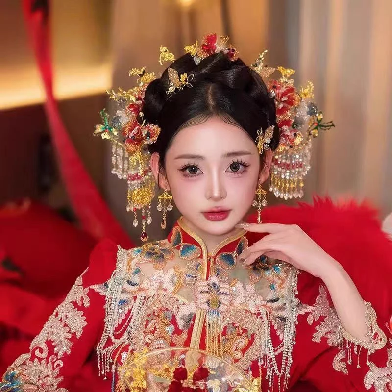 z8187 新款新娘婚嫁饰品红色秀禾头饰分体中式减龄气质