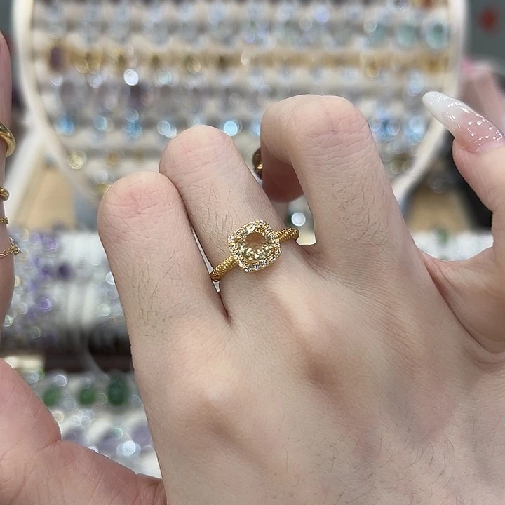 黄晶戒指银S925镶嵌