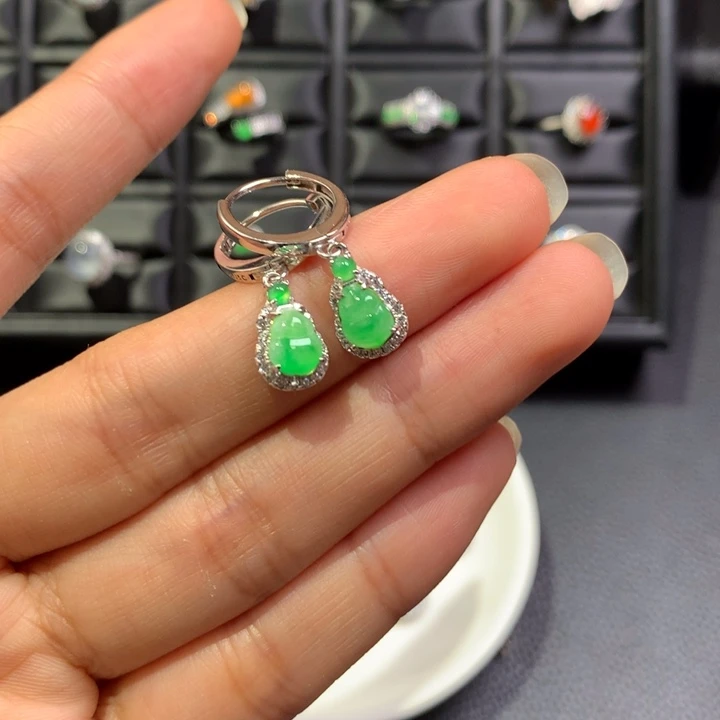 翡翠银S925镶嵌耳饰