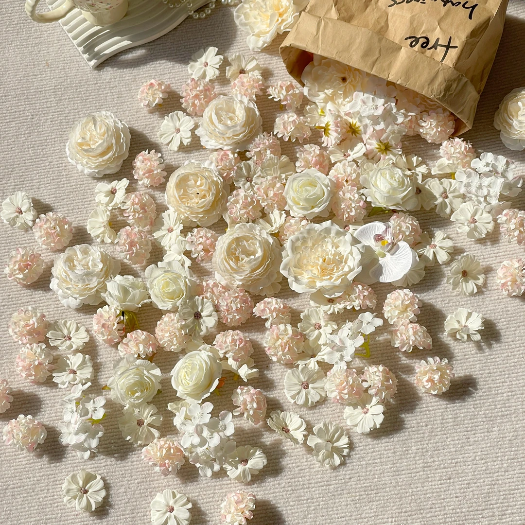 白色系仿真花朵混搭diy手工材料包花头手作簪花头饰花环发簪装饰