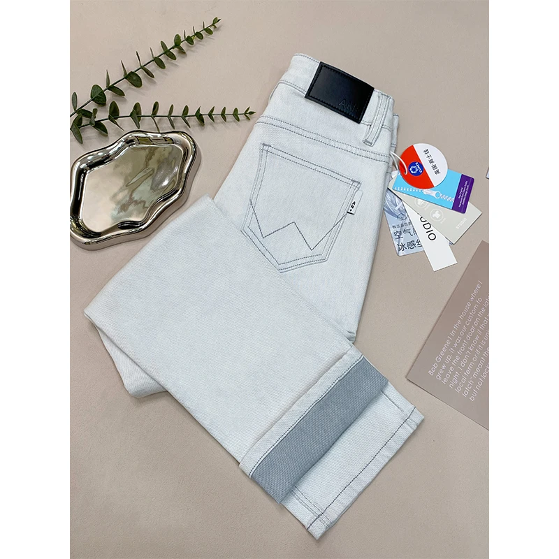 春秋新款九分牛仔裤女爆款2025白色显瘦高腰窄版直筒小个子烟管裤