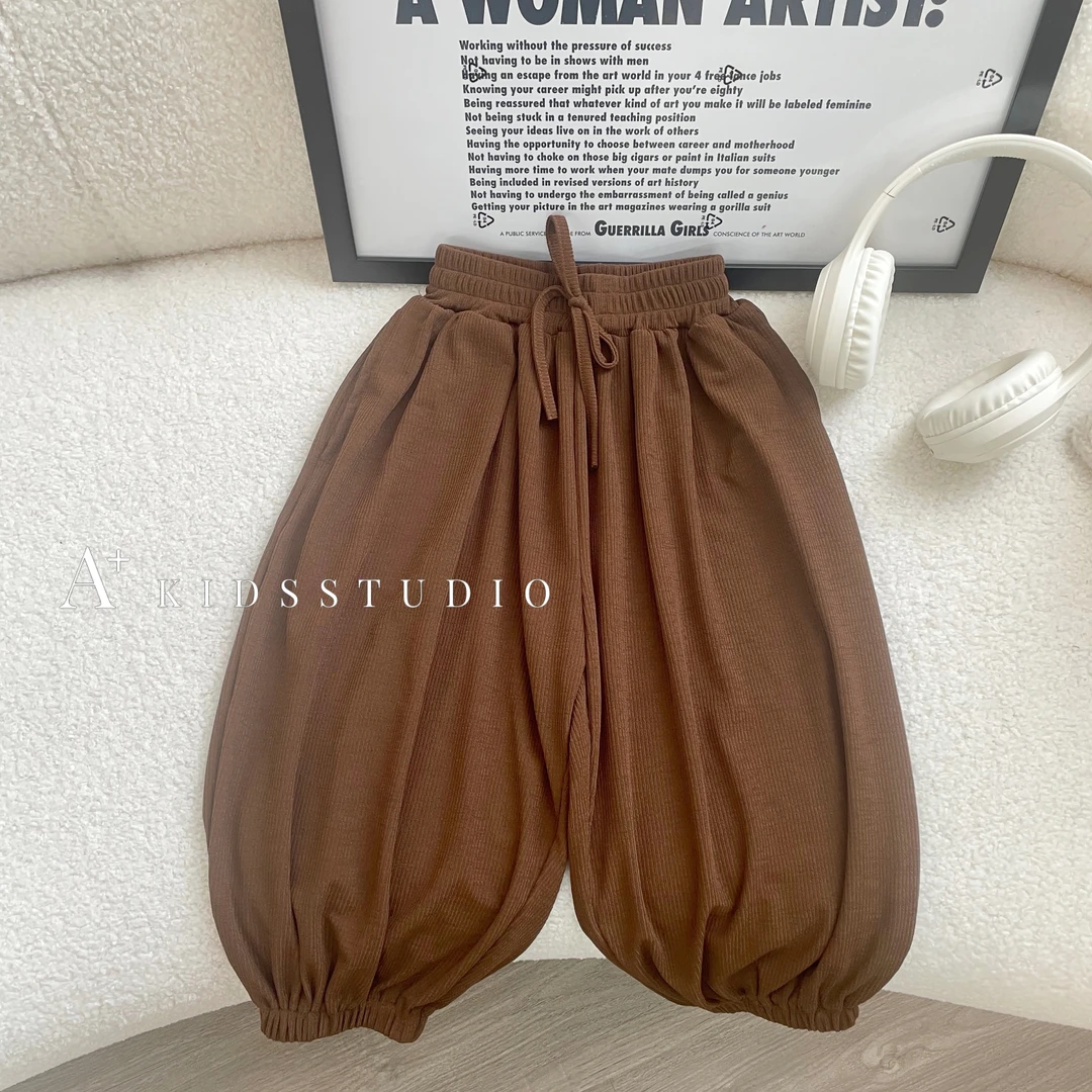 Q【现货】阿卷儿童春秋款韩版休闲纯色宽松长裤春夏束脚裤HYP0917