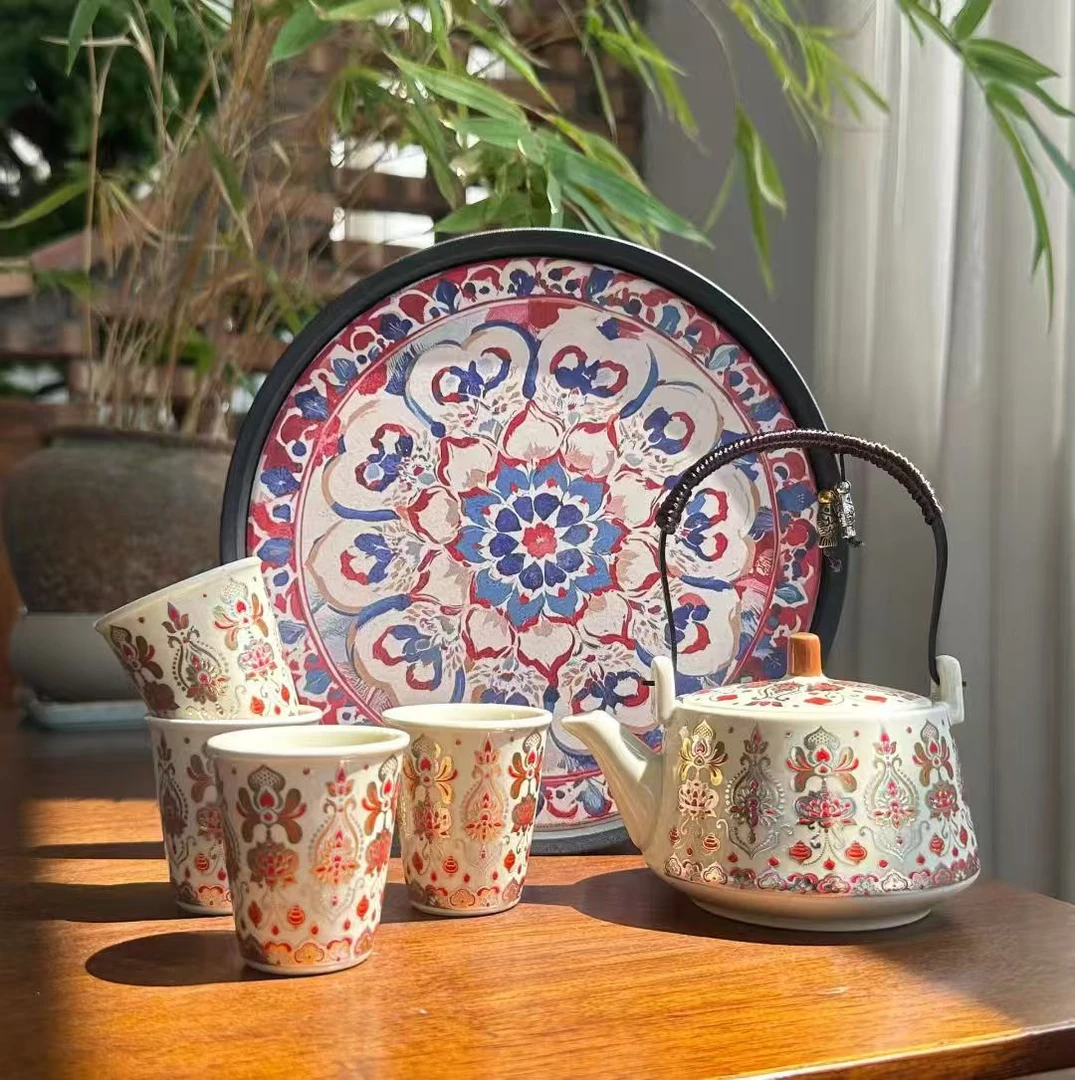 金银错提梁壶一壶四杯带茶盘143