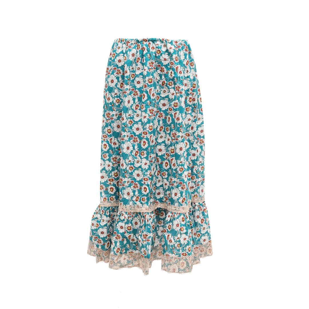 99新 GUCCI/古驰 SS22 碎花长裙 绿色 棉 常规码42码 P224726467