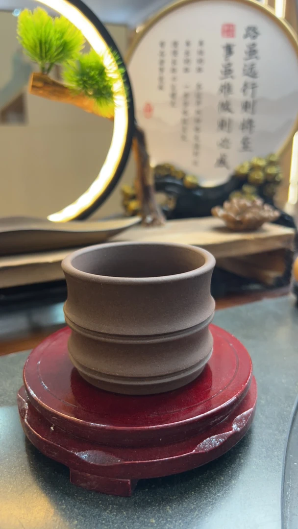 原矿紫砂，紫泥竹节主人杯，110cc