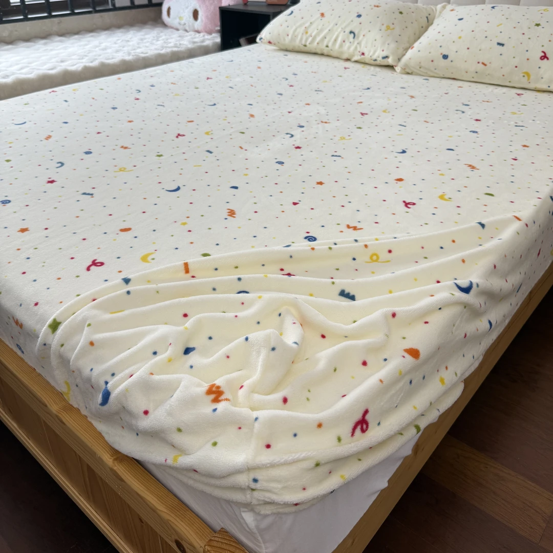 牛奶绒床笠单件冬季加厚保暖床垫保护床罩三件套学生宿舍床单枕套