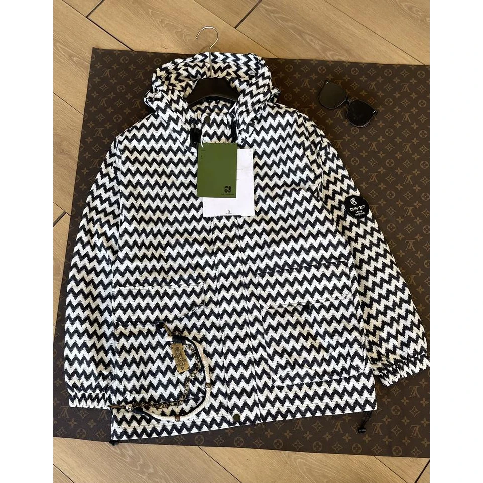 2187-美式波浪纹印花连帽中性夹克外套冬天休闲宽松