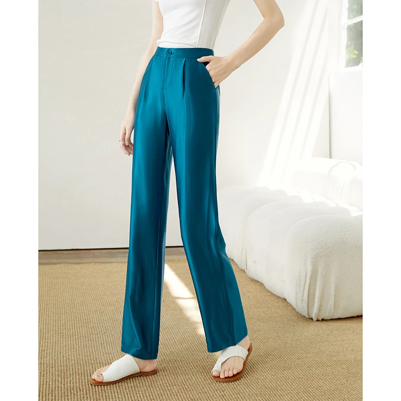 晚白时尚优雅直筒通勤显瘦气质高级蓝色百搭裤长裤女24051402