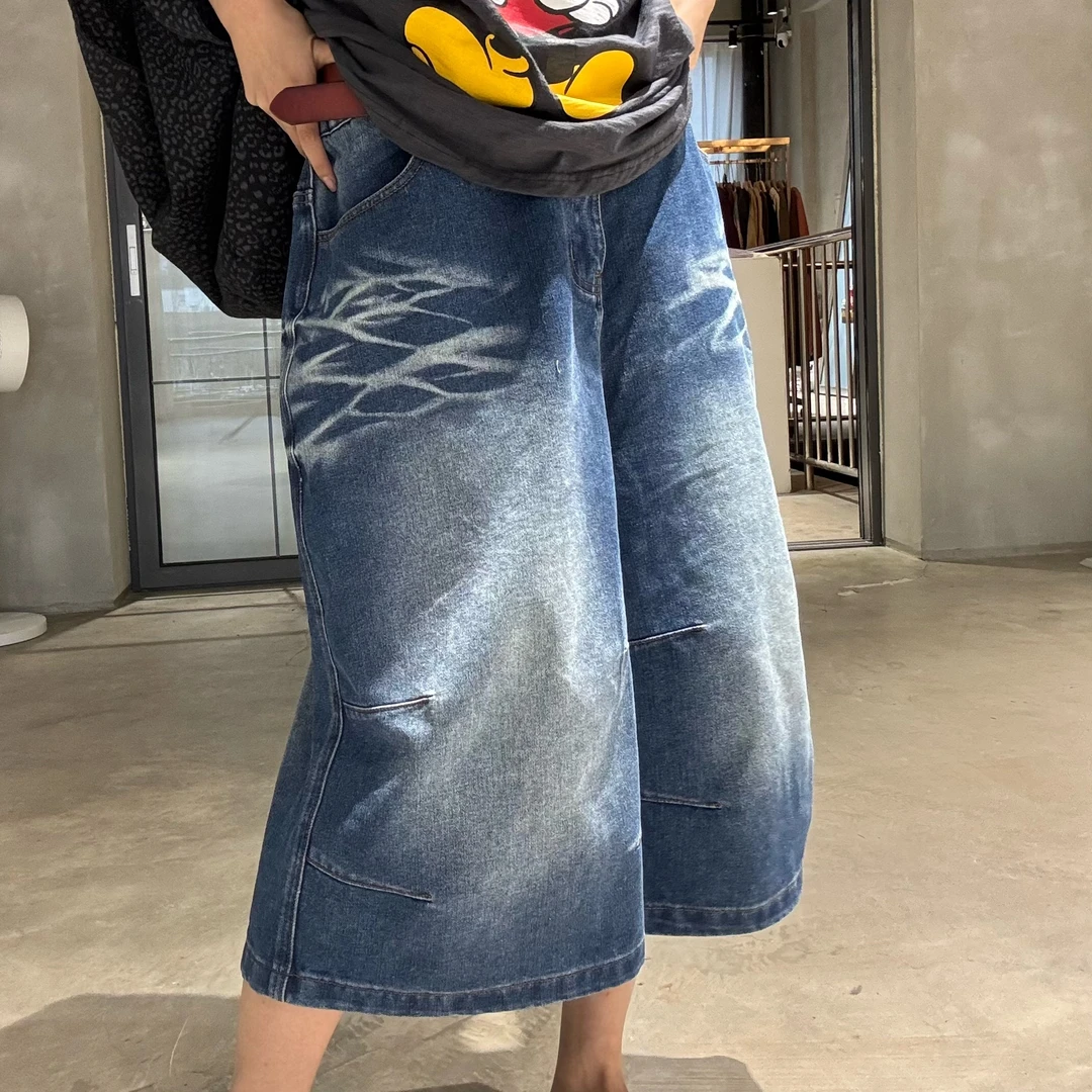 牛仔重工水洗七分裤