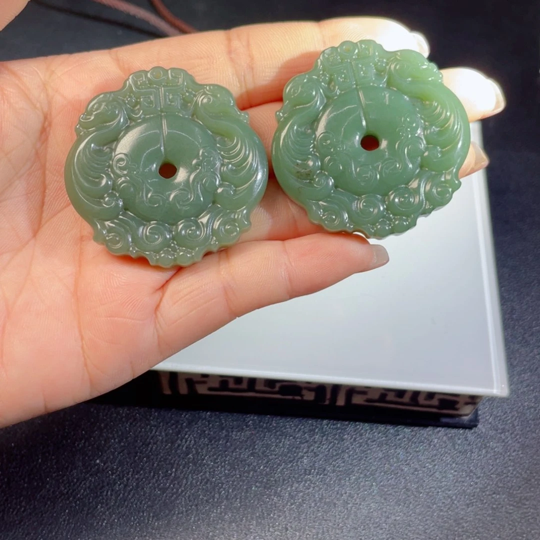 和田玉未镶嵌颈饰且末料龙凤佩12