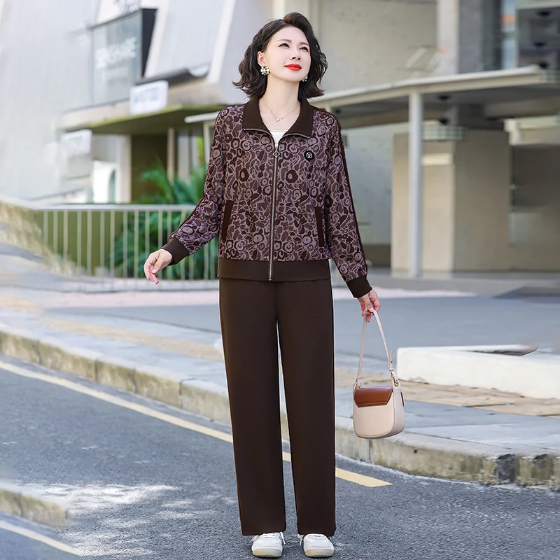 洋气妈妈秋装运动套装休闲时尚开衫外套2025新款中老年春秋上衣女