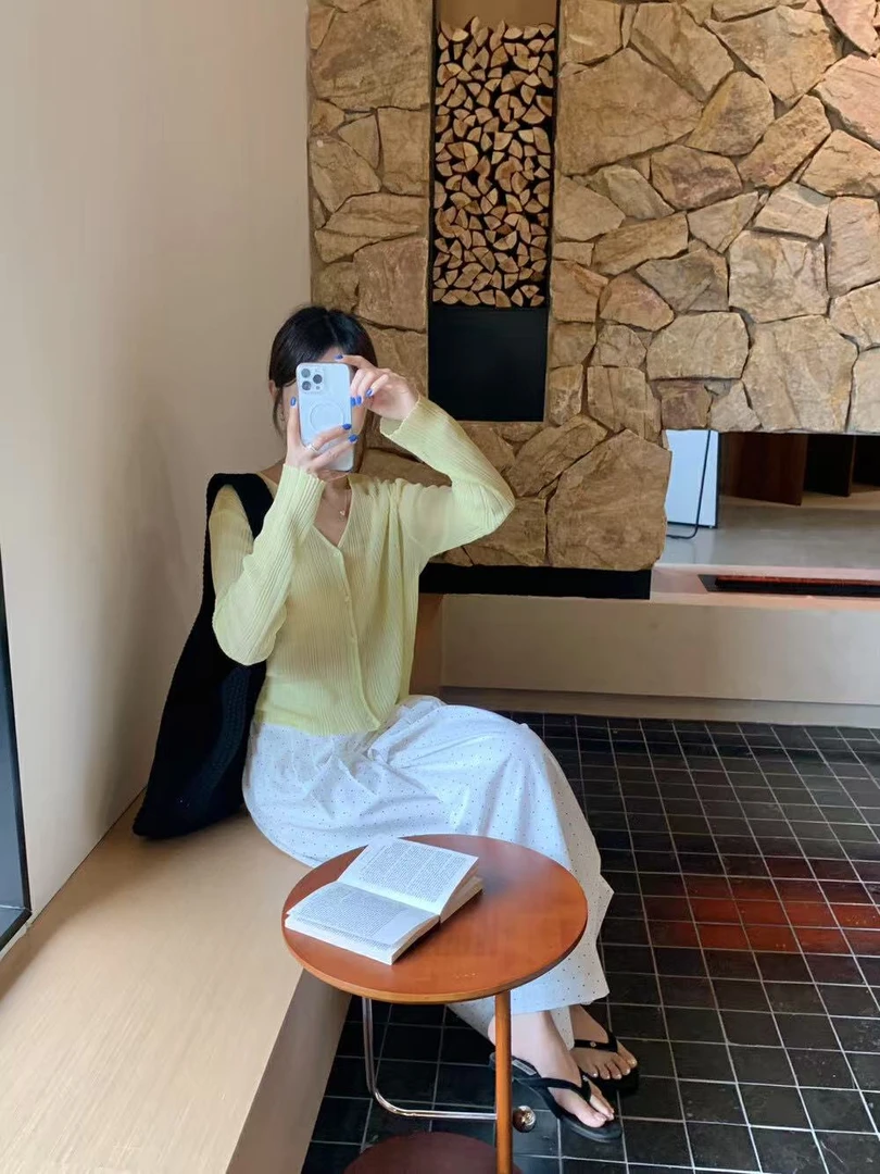 密思@1715 韩系纯色百搭V领防晒针织开衫 7-1