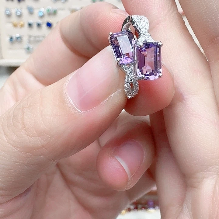 水晶耳饰银S925镶嵌耳钉