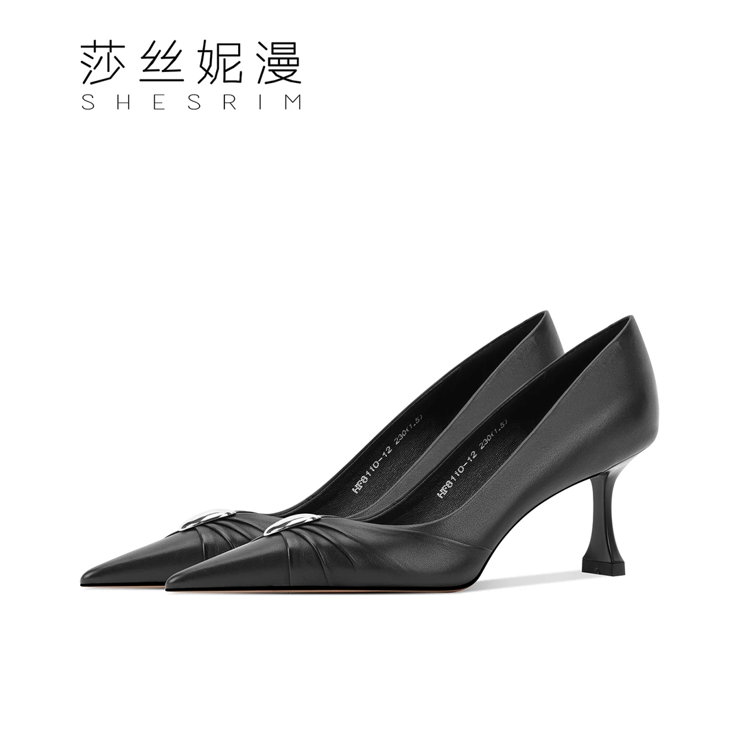 2025新款法式尖头高跟鞋女气质百搭细跟时尚单鞋小众浅口真皮女鞋