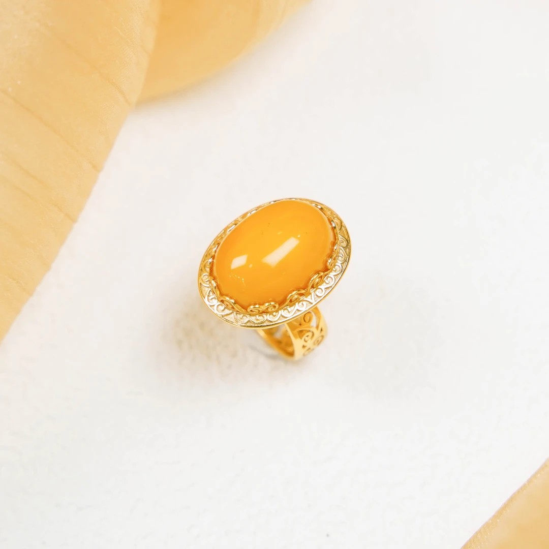 Pei Fashion A02381琥珀老蜜蜡蛋面戒指多样性发一