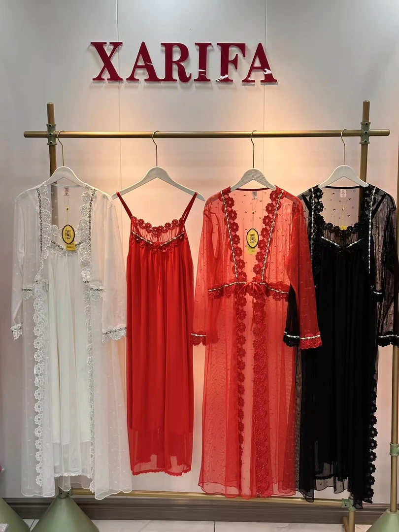 xarifa宫廷风刺绣蕾丝边女士性感蕾丝睡裙吊带裙加外搭835