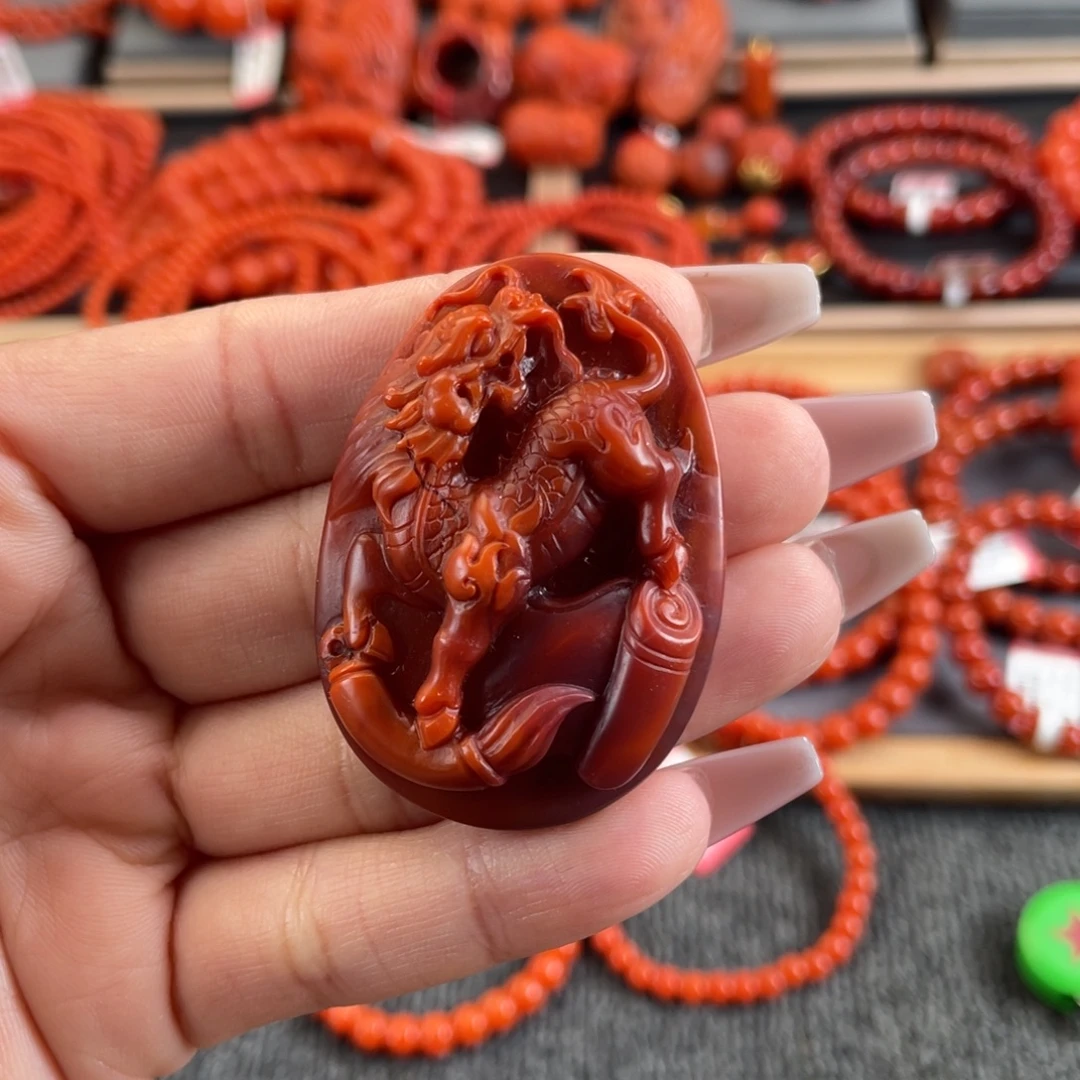 南红玛瑙未镶嵌吊坠(赠链)瓦西南红玉麒麟