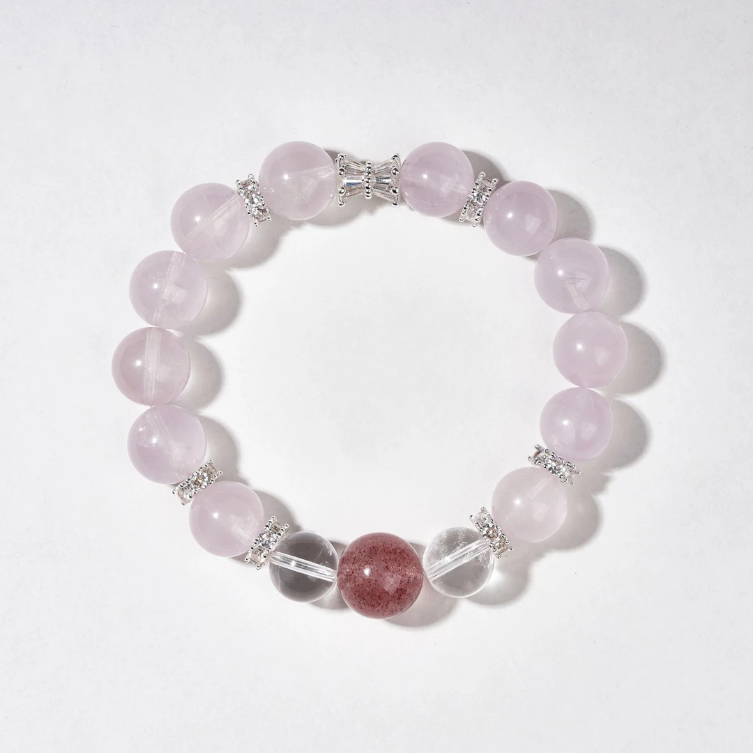 【水蜜桃】10mm粉水晶手串搭配草莓晶设计款XX59059