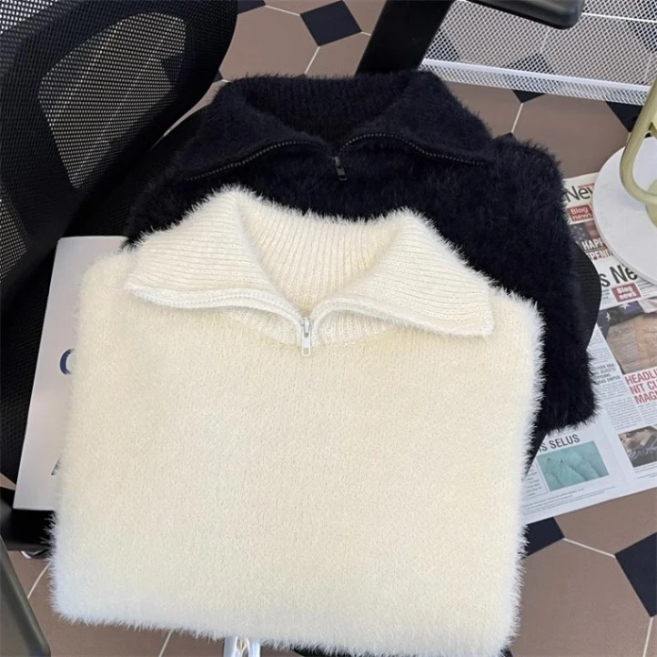 秋冬半拉链高领毛衣男加厚日系复古保暖港风青少年百搭潮流针织衫