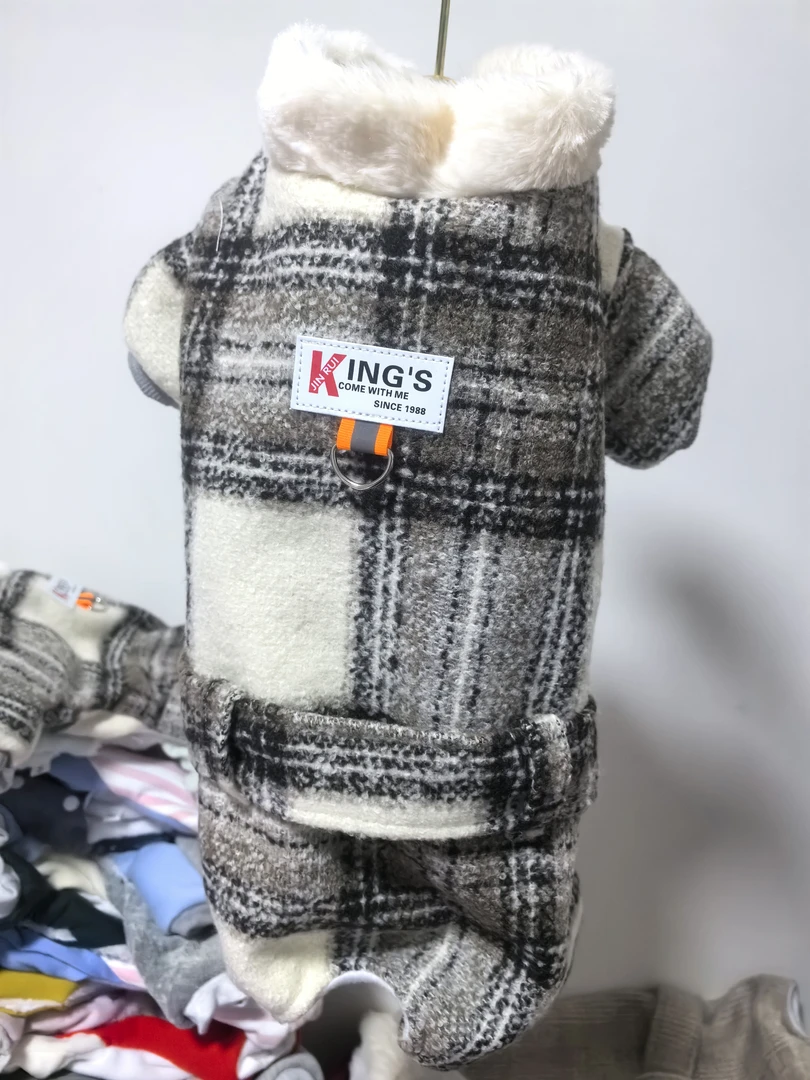 新款加绒加厚四脚格子狗狗服饰通用
