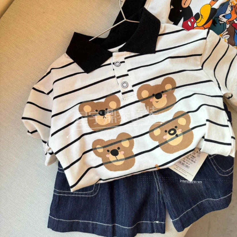 男童夏季韩版条纹短袖polo衫2025年新款洋气时尚中小童t恤上衣潮