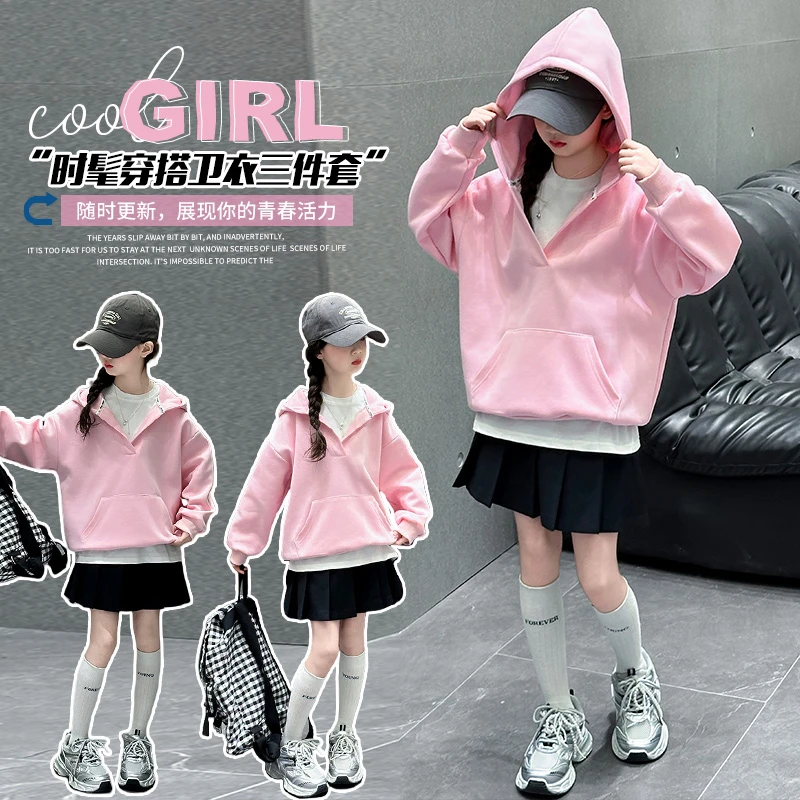 女童套装2025新款春秋儿童洋气时髦运动两件套中大童夏装卫衣短裙