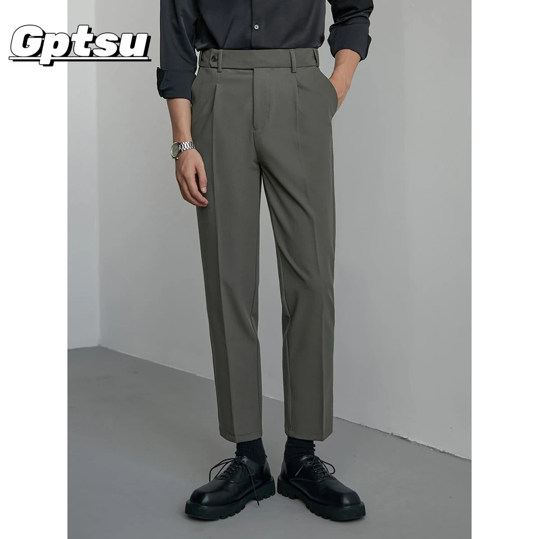 GPTSu秋季高腰韩版商务正装西裤男修身免烫休闲九分男士西装裤裤