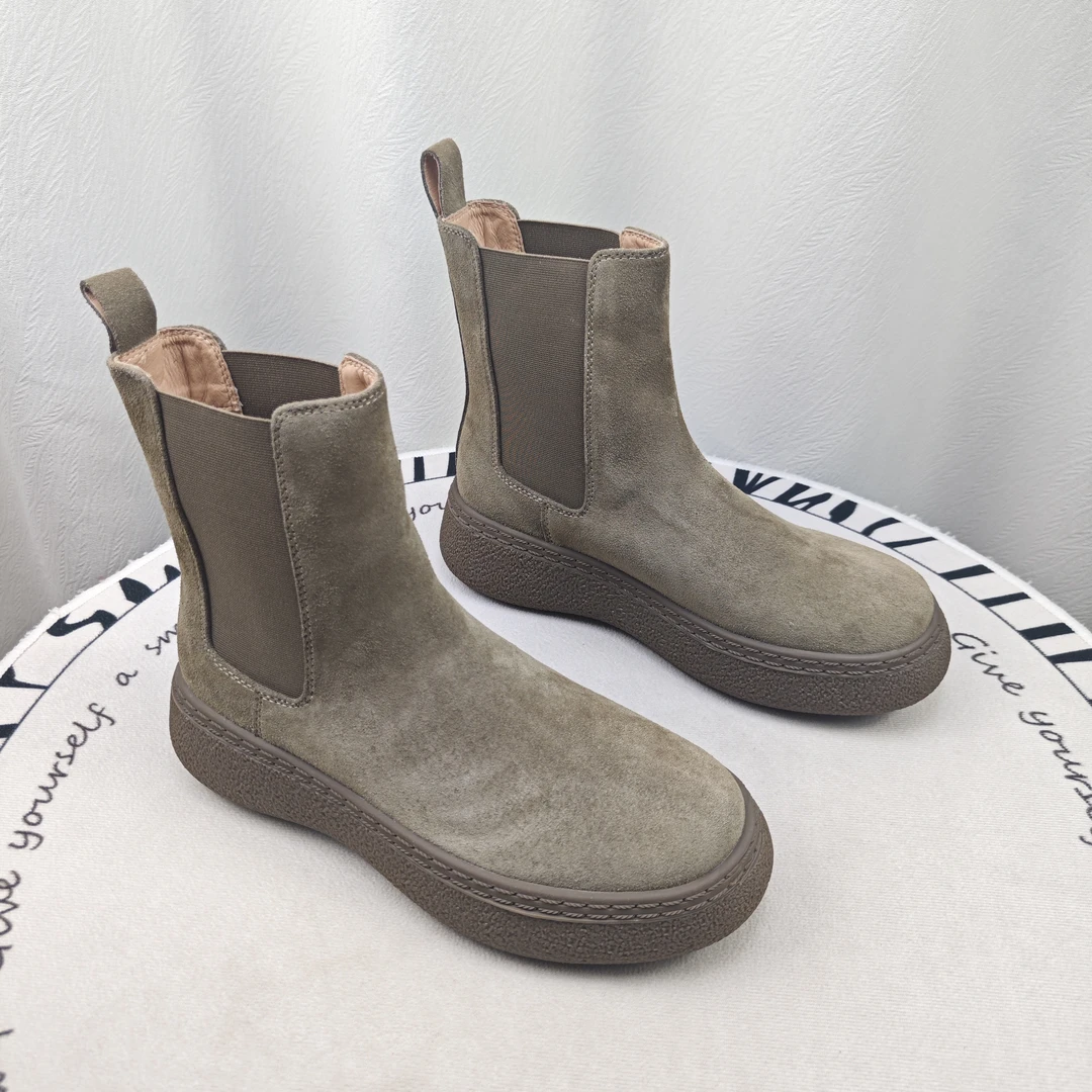 TWTW时尚简约磨砂皮马丁靴女显瘦单靴2025新款厚底百搭套筒短靴潮