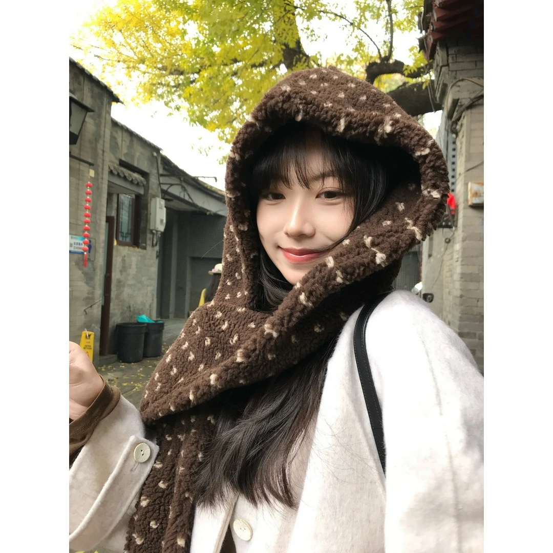 围巾一体摇粒绒巴拉克拉法帽女冬季保暖护耳帽