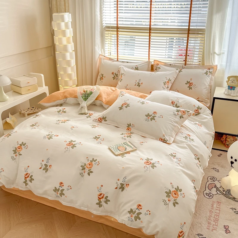 薄款全棉纯棉斜纹棉四件套小清新印花三件套床品套件亲肤可爱简约
