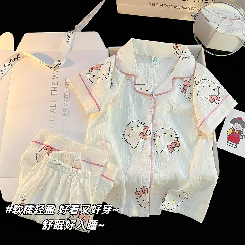 HelloKitty儿童睡衣女夏季短袖女孩2025新款初中生女童家居服套装