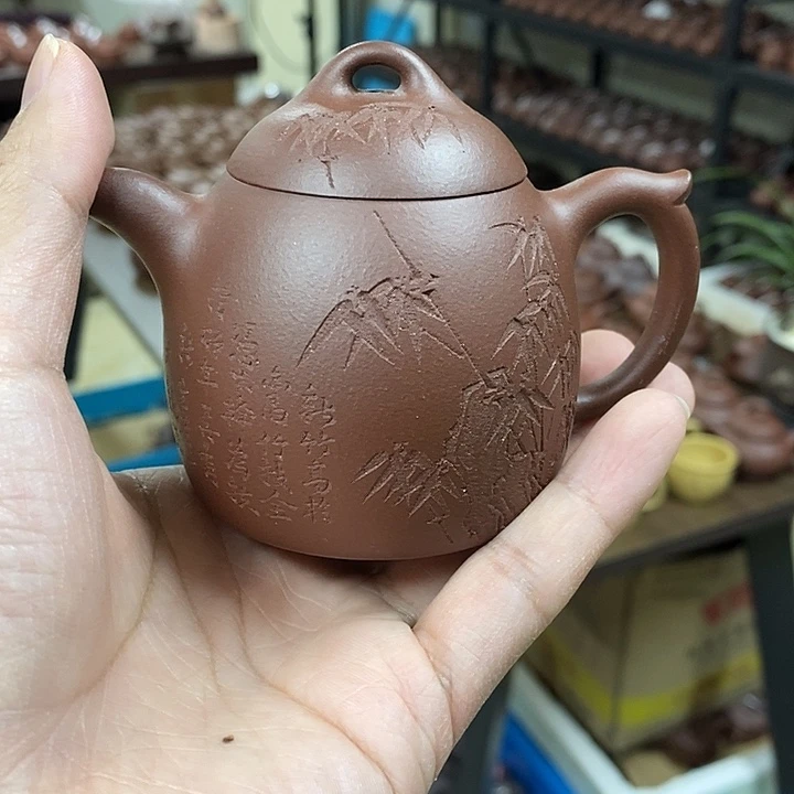 紫砂茶杯秦权刻绘